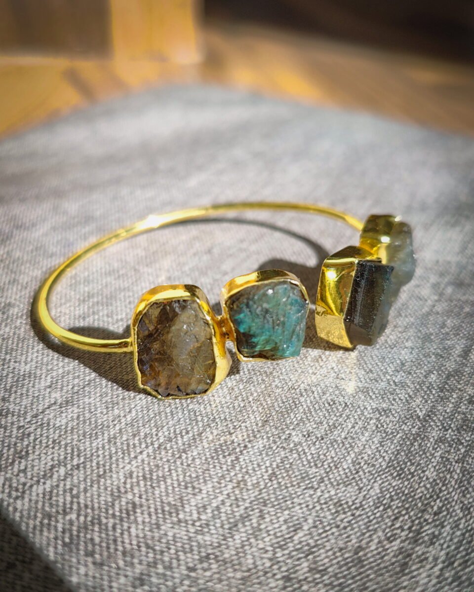 Exquisite Gold-Plated Adjustable Bracelet with Raw Cut Labradorite Stones