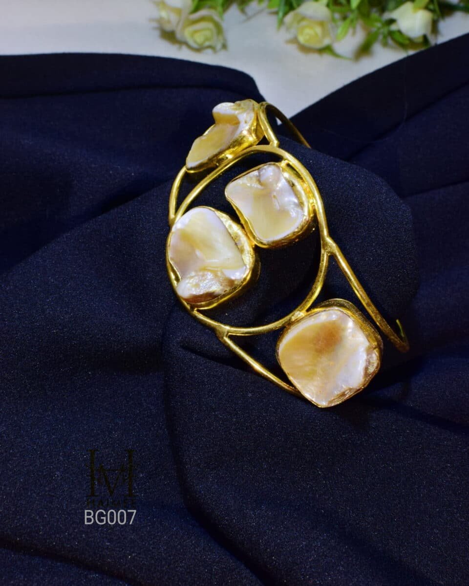 Elegant Mother of Pearl Gold Plated Cuff Bracelet | Contemporary Indian Traditional Jewellery