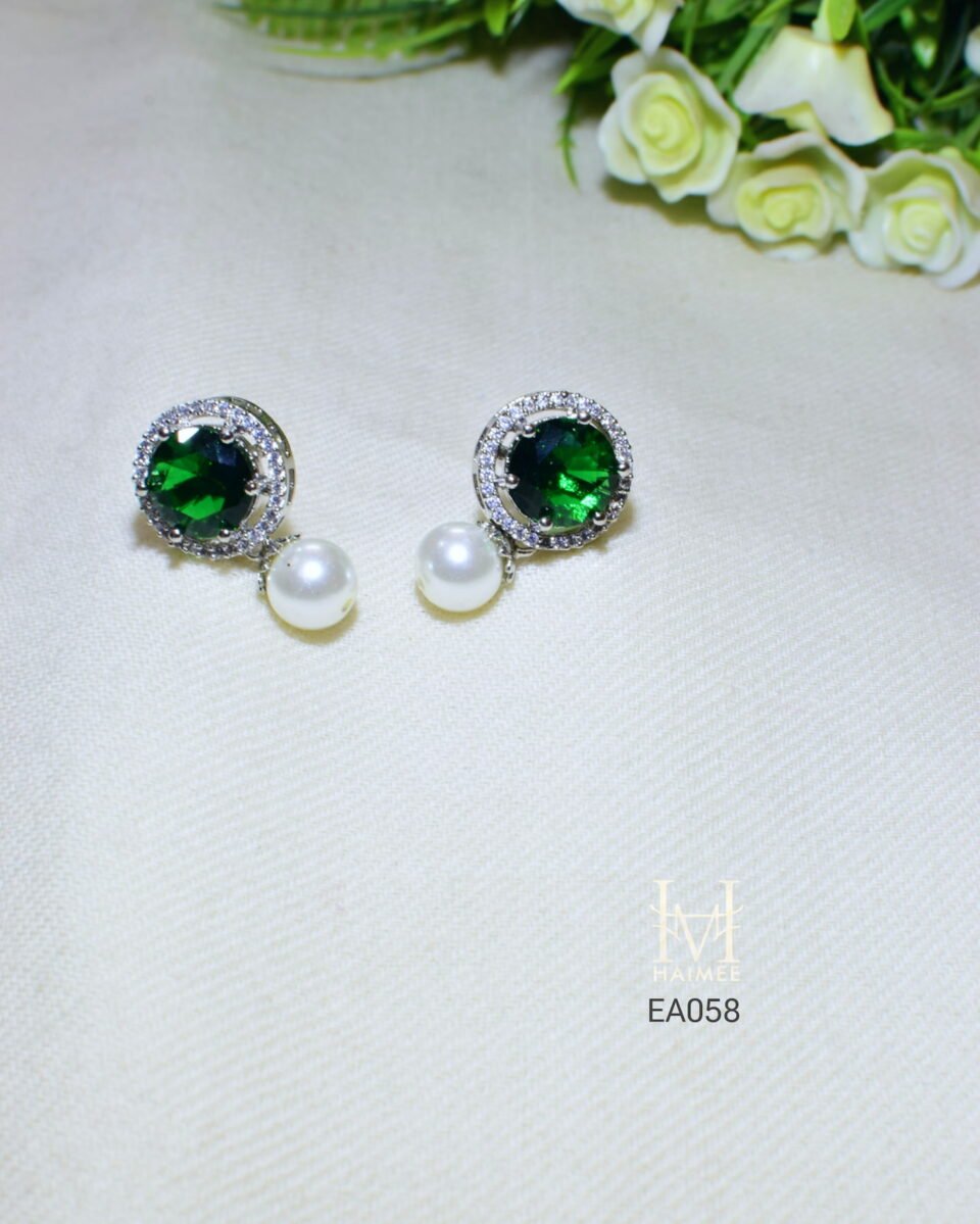 Statement Hydro Stone Stud Earrings with Pearl Drop