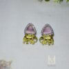 Gold plated earrings with Monalisa stone triangles, CZ accents, and elephant motifs. Perfect for cultural events. Shop these handmade ethnic earrings now!