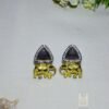 Ethnic elephant earrings featuring Monalisa stones, sparkling CZ details, and gold plated craftsmanship. Ideal for cultural celebrations in India.