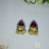 Cultural elephant design earrings with unique Monalisa stone triangles and CZ embellishments. Gold plated, perfect for adding an Indian touch to your look.