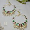 Hand painted white Meenakari hoop earrings chaand baali with floral designs and seed pearl drops. Perfect for festive occasions. Designed for women aged 25-40. Shop now