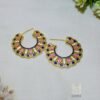 exquisite gold plated earrings, featuring intricate hand painted meenakari work in vibrant colours