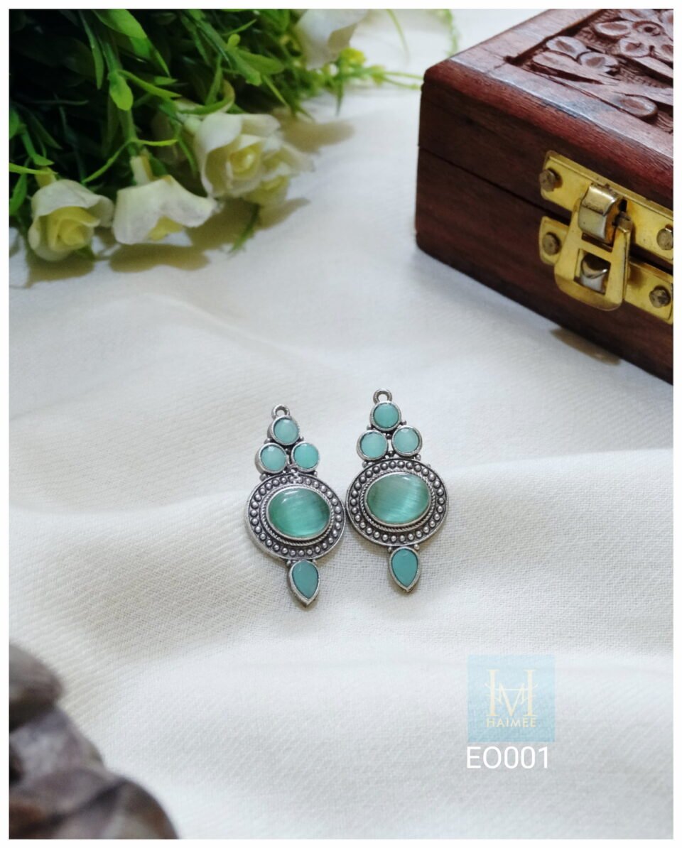 daily wear silver oxydised studs with monalisa stones. Indian traditional design