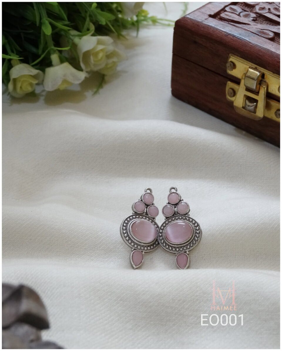 daily wear silver oxidized studs with monalisa stones. Indian traditional design