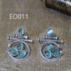 turquoise blue mona lisa stone circle shape silver replica earrings