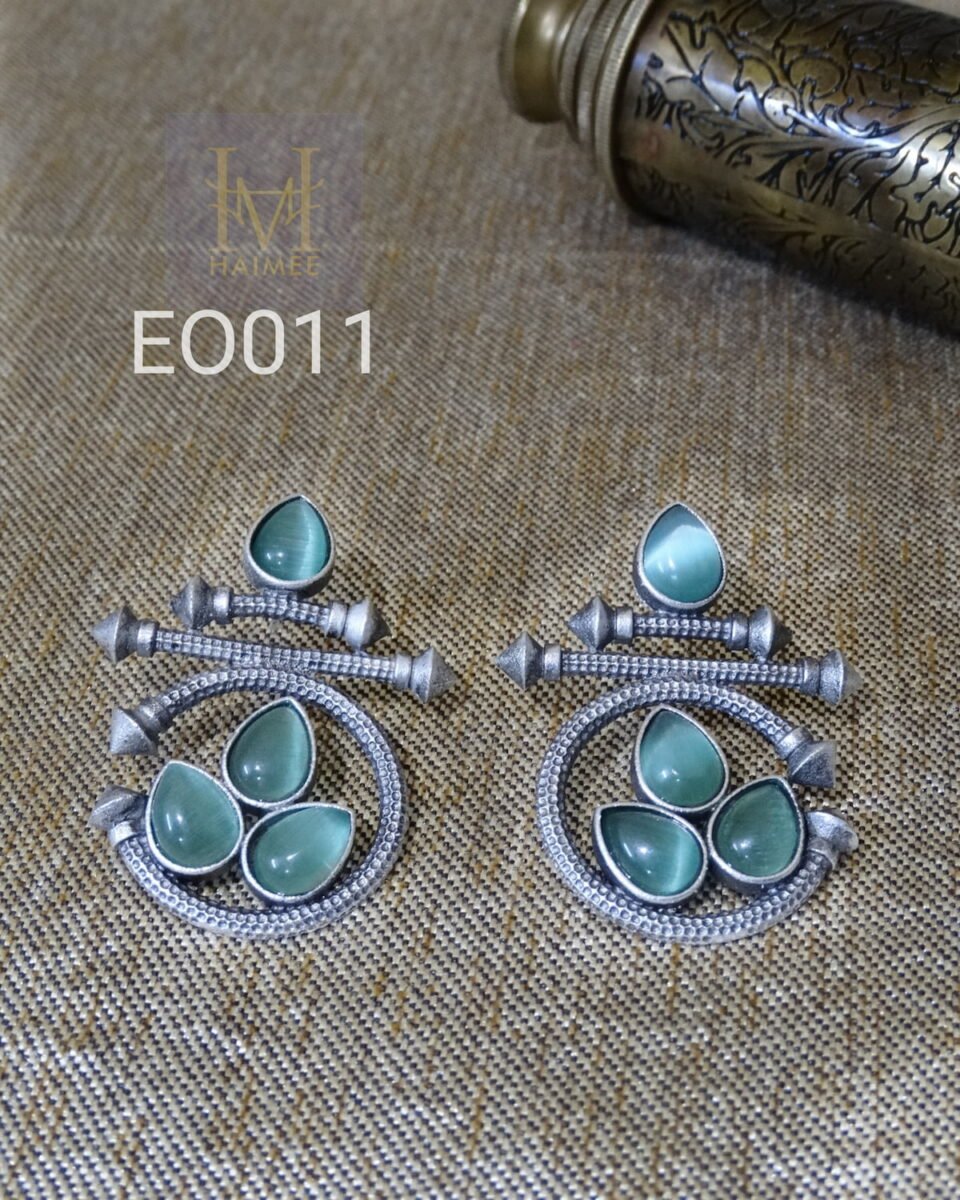 turquoise blue mona lisa stone circle shape silver replica earrings
