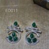Circle shape Silver Oxydized earrings with green monalisa stone made of brass