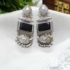 Black monalisa stone silver oxydized jhumka made of brass in Indian Traditional design