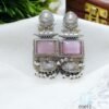 silver oxydised jhumka with pink monalisa stone, in Indian Traditional design