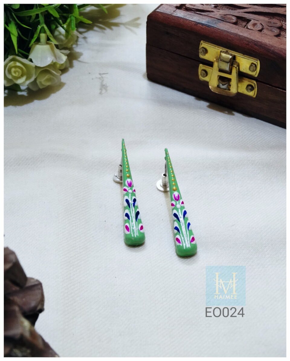 Tanjore art hand painted silver oxydised earrings. Jaipur Jewellery