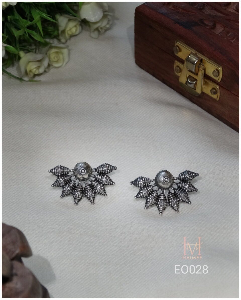 Daily wear small silver oxidised earrings of brass