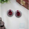 silver oxidised earrings with big ruby colour stone. A bold statement jewellery