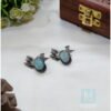 Silver oxidized brass made bird motif earrings with turquoise blue stone
