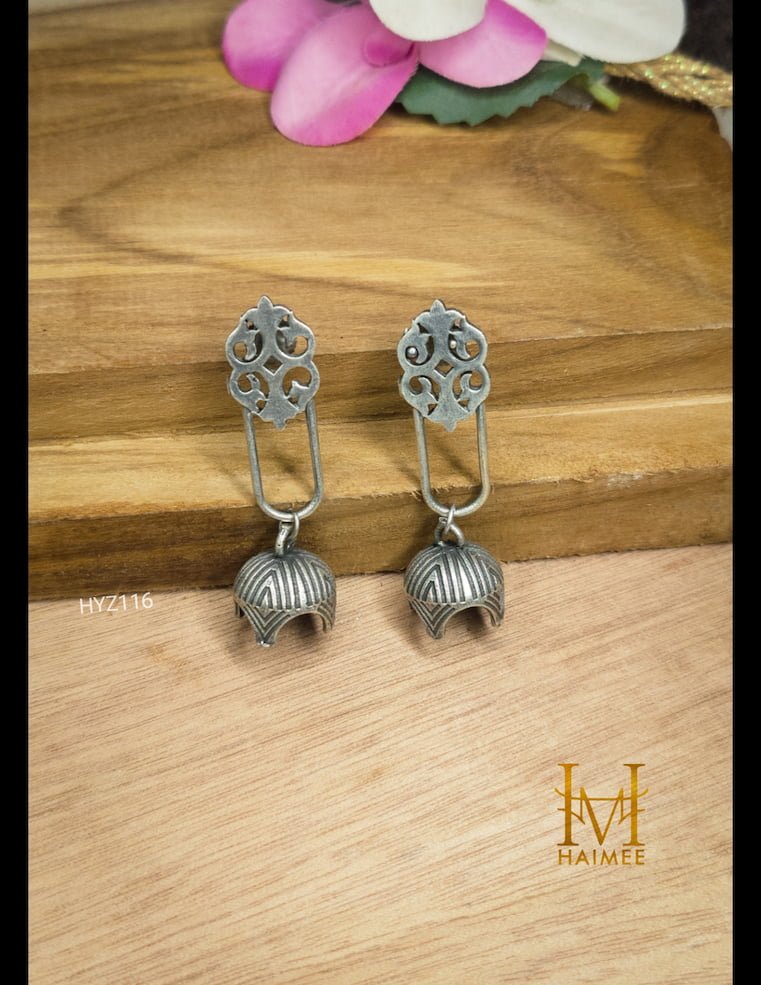 Daily wear silver oxidized earrings made from brass