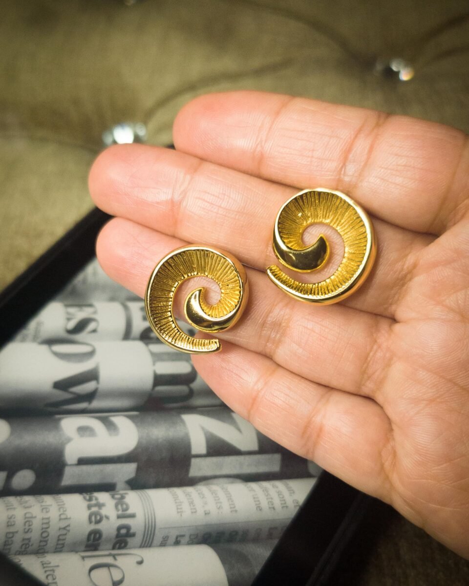 Anti Tarnish Spiral Sun Stud Earrings - Gold-Plated Minimalist