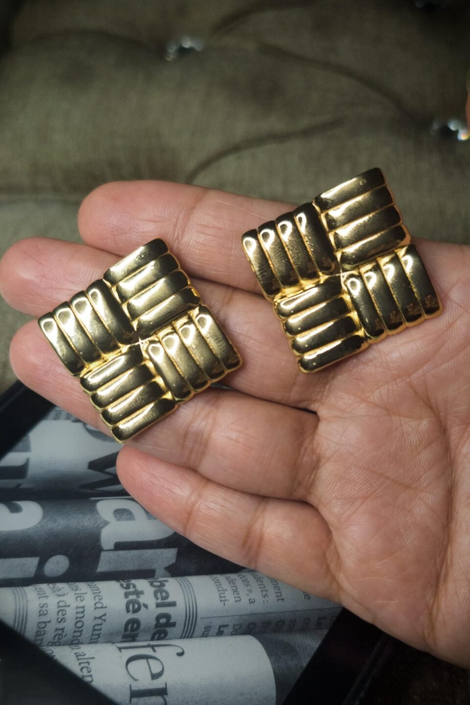 Classic Square Anti Tarnish Stud Earrings | Gold Plated Statement Collection