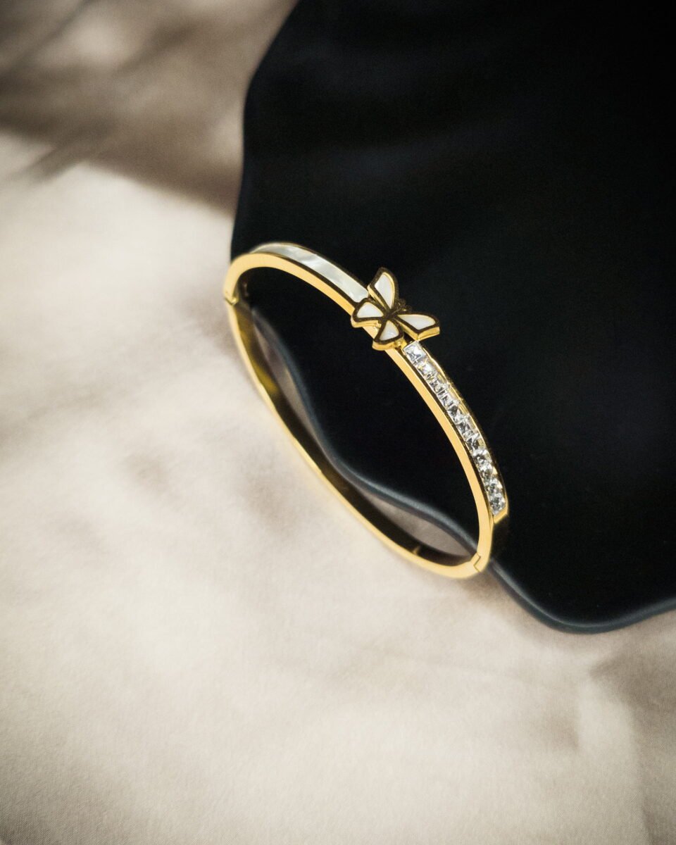 Openable Tarnish Free Gold Plated Butterfly CZ Stones Bangle - India