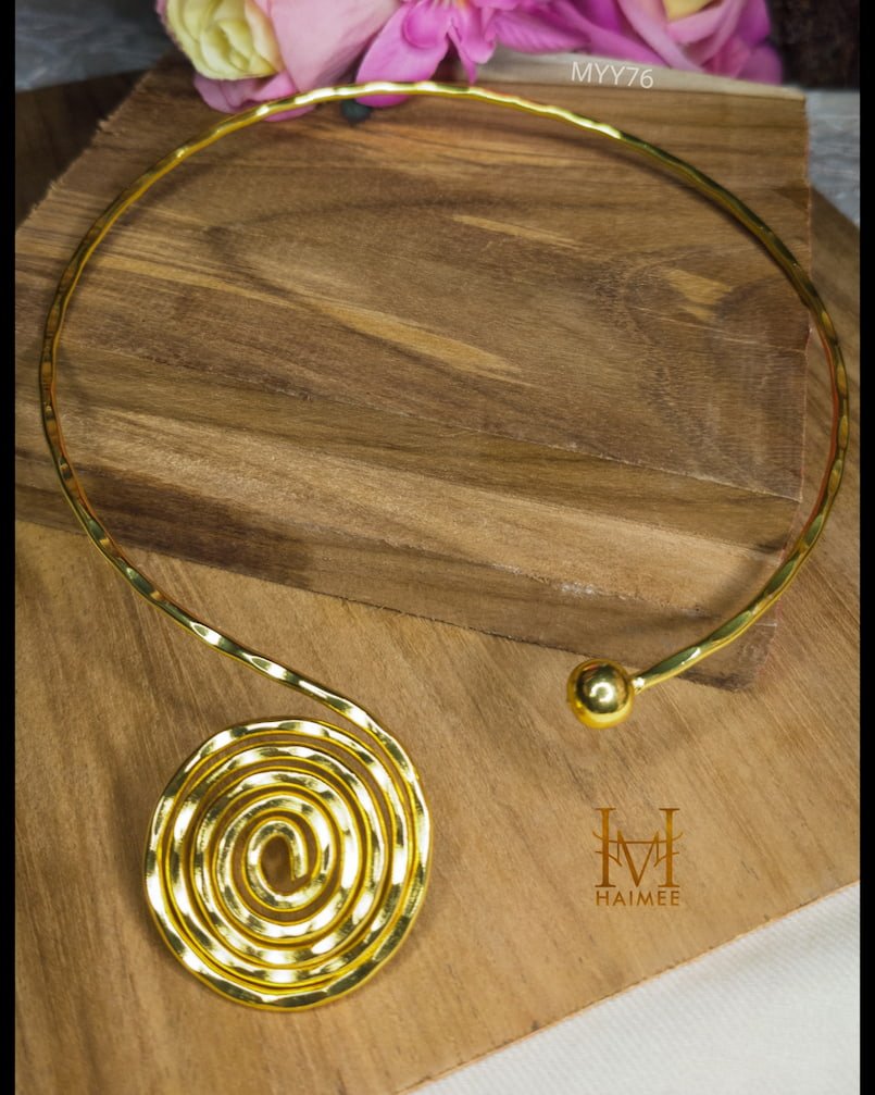 Spiral Brass Gold Tone Hasli Necklace – Modern Indian Jewellery