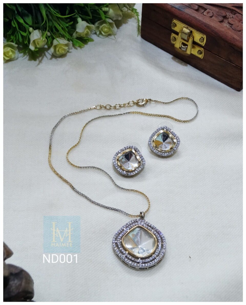 Luxurious Polki Diamond Pendant Set with Austrian Crystal Halo