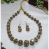 Round gold plated CZ stone necklace set. Includes matching drop earrings. Ideal for adding sparkle to your party look. Discover this set!