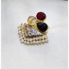 Gold Plated Adjustable Ring Triangular Stone Pearl Halo Vintage India