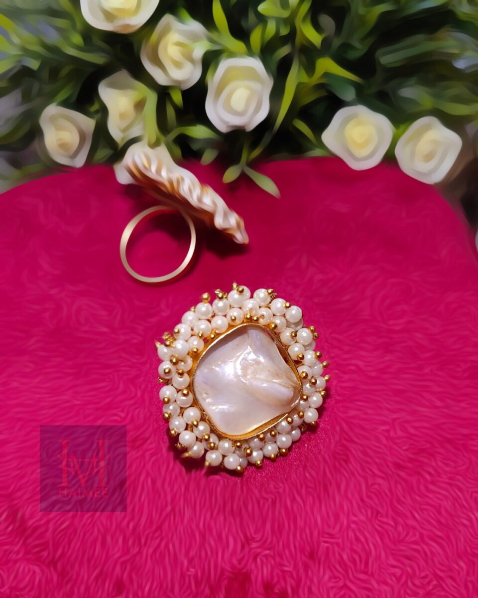 Gold-Plated Adjustable Ring with Mother of Pearl