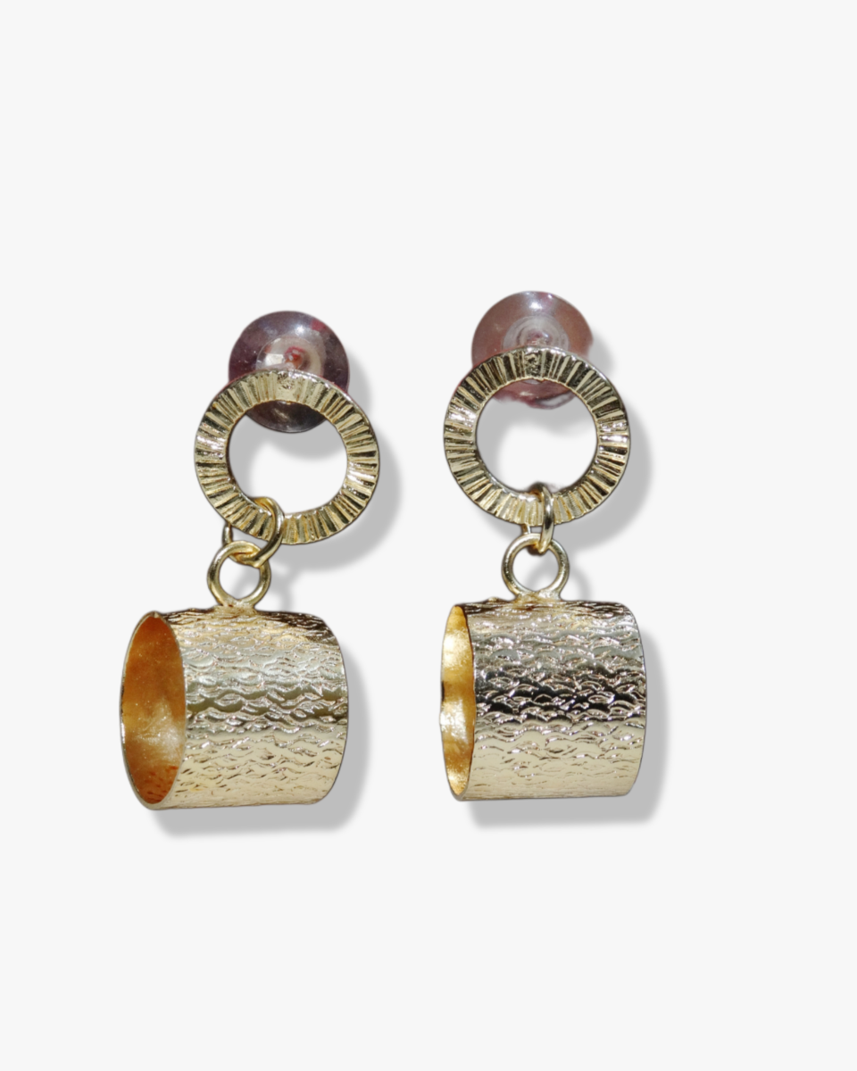 Modern Gold Plated Textured Drop Earrings | Contemporary Indian Traditional Jewellery