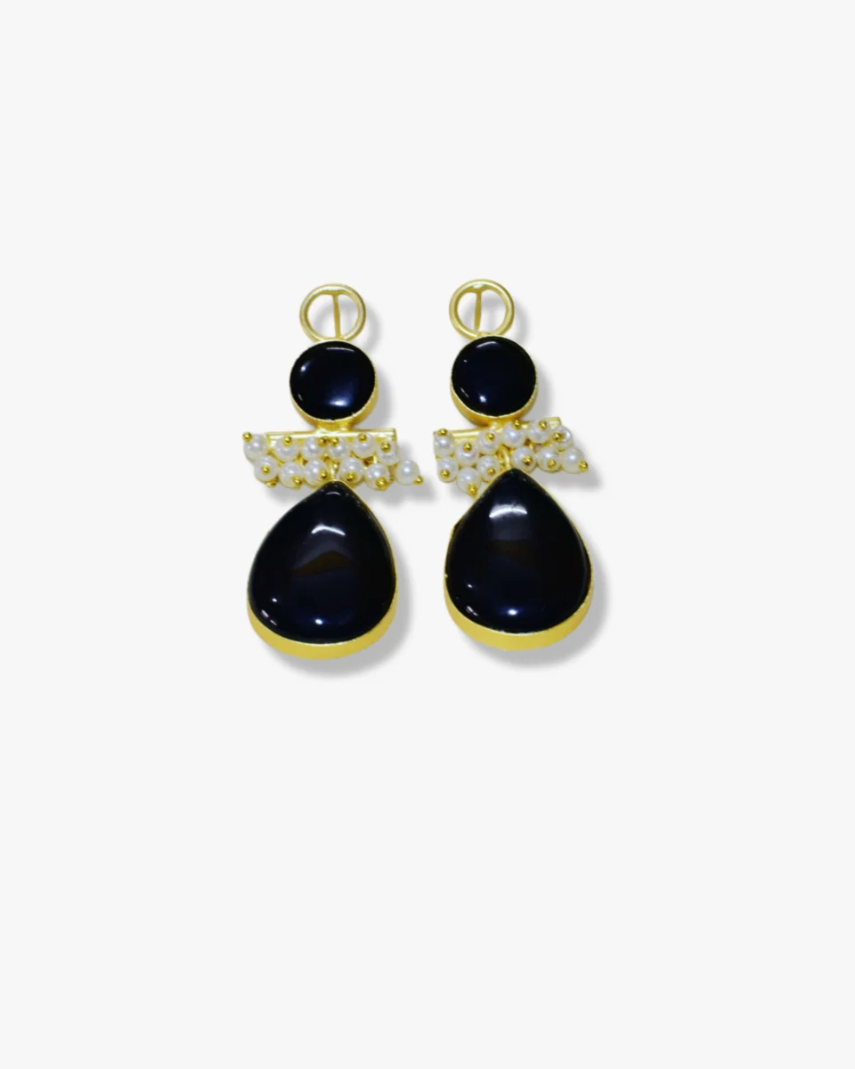 Stylish Gold Plated Drop Earrings with Monalisa Stone & Pearls | Indian Traditional