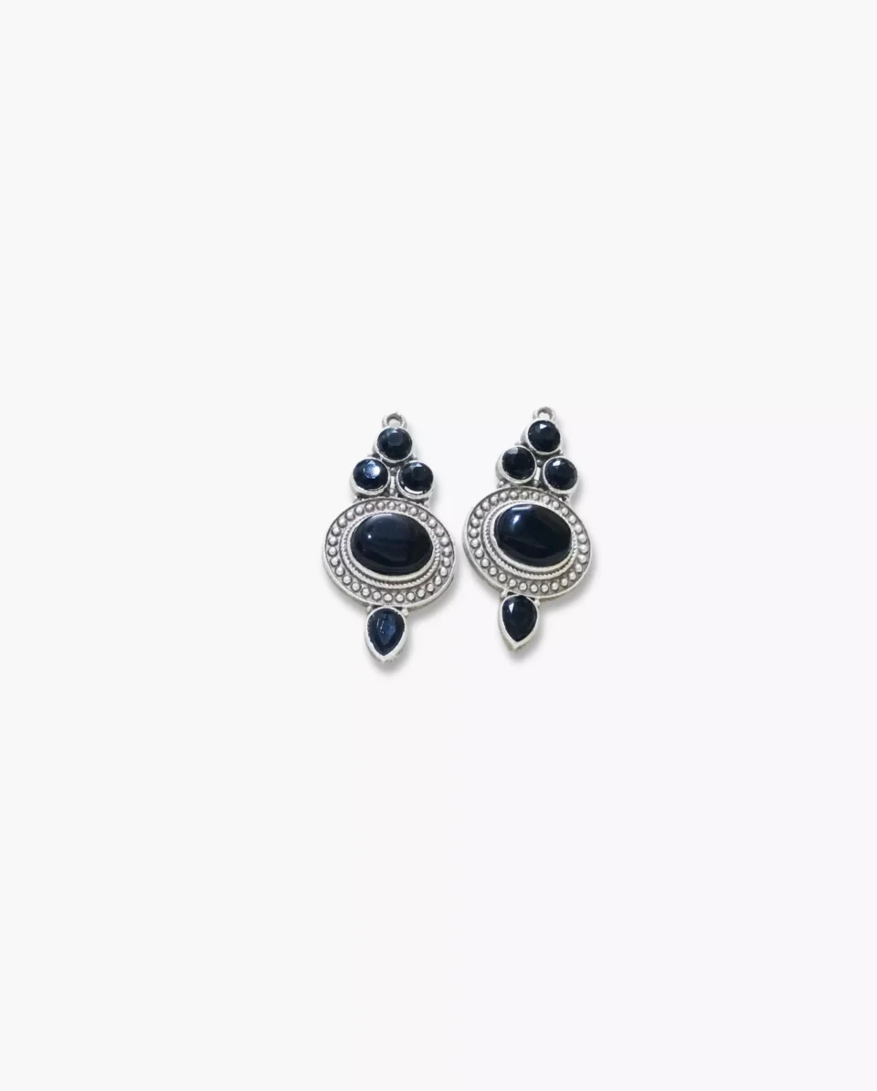 Elegant Stone-Studded Silver Oxidized Drop Earrings | Traditional Indian Jewelry