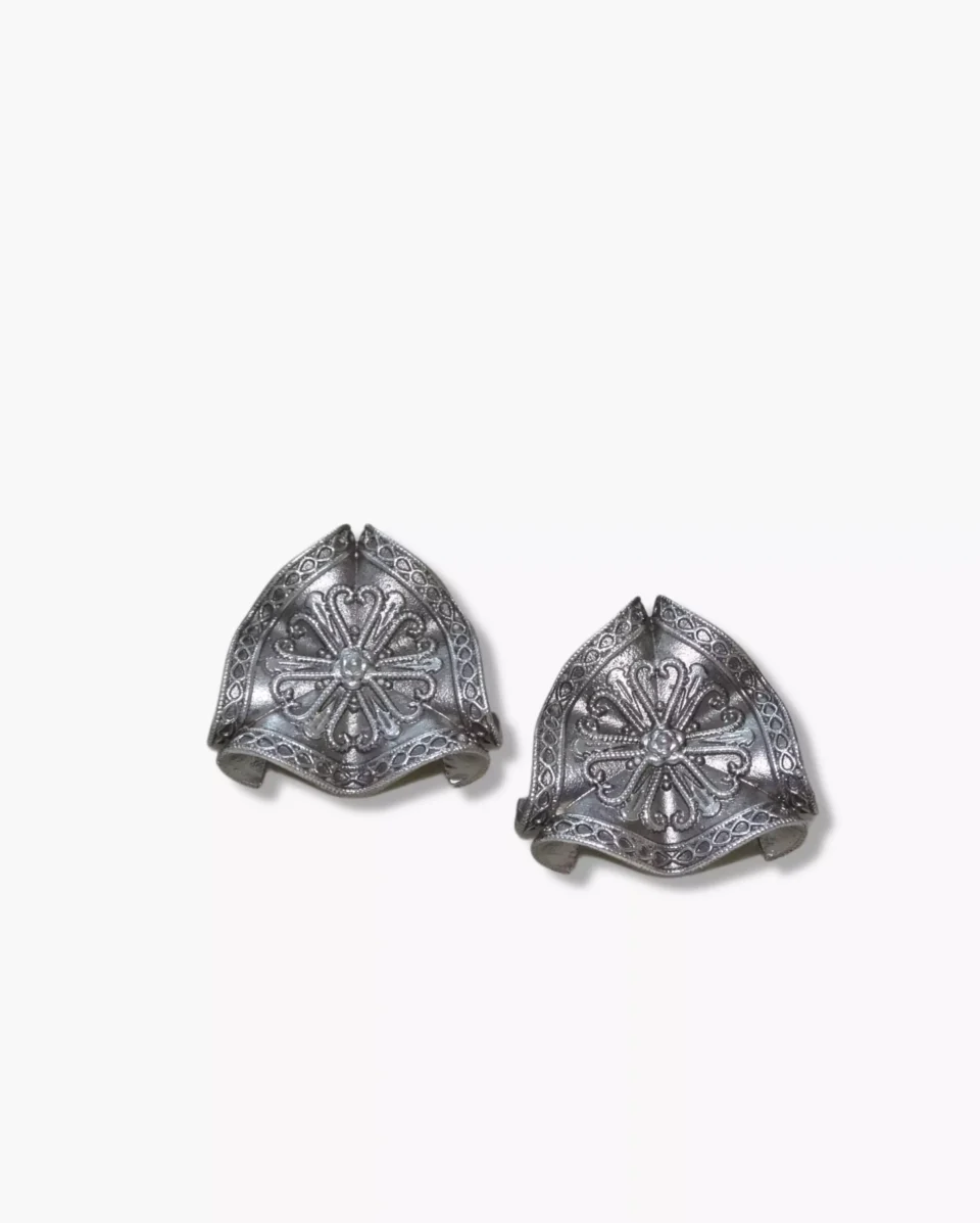 Triangular Floral Silver Oxydised Stud Earrings - Vintage Gothic Indian Traditional Jewellery