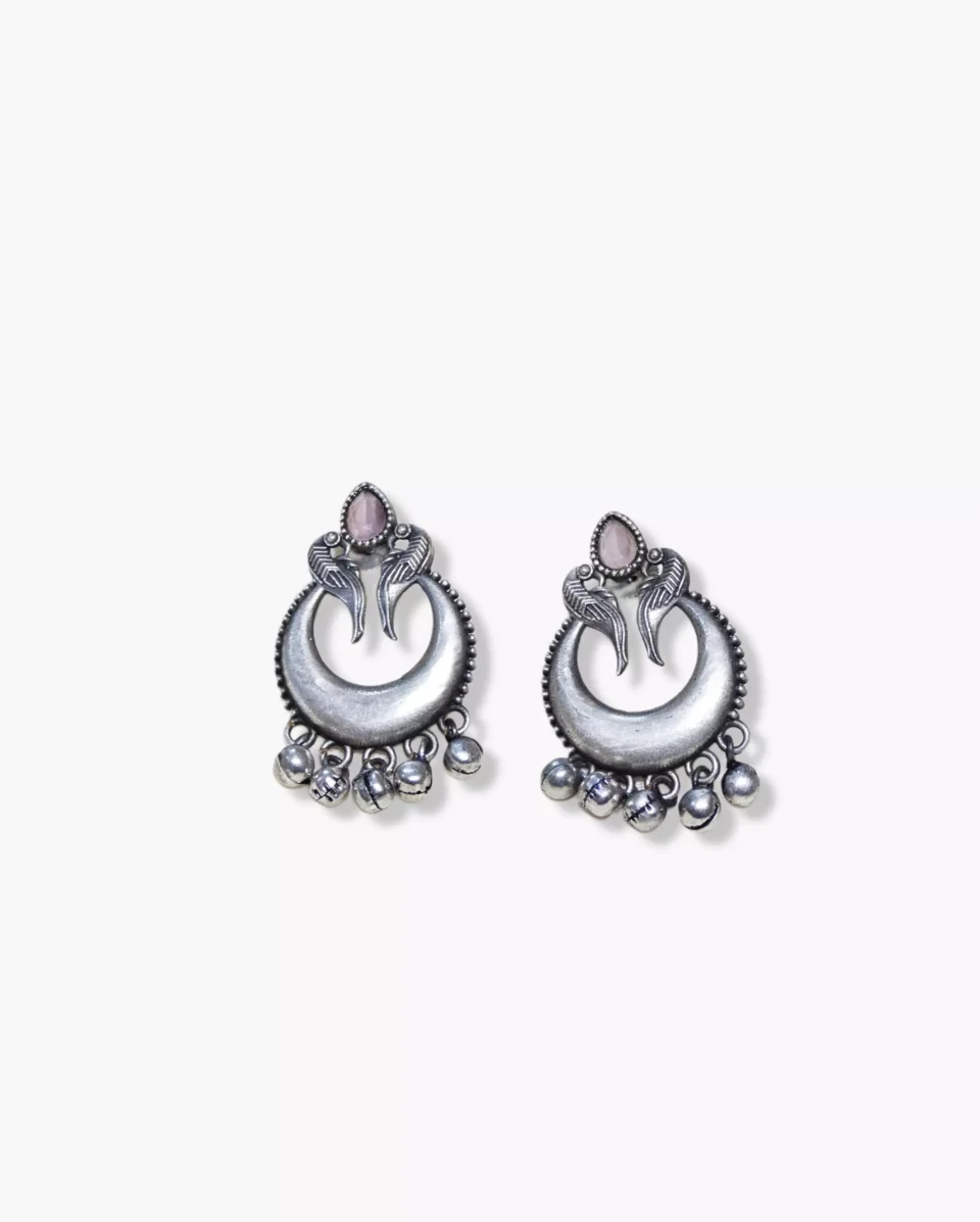 Crescent Moon Silver Oxydised Earrings - Tribal Indian Jewelry