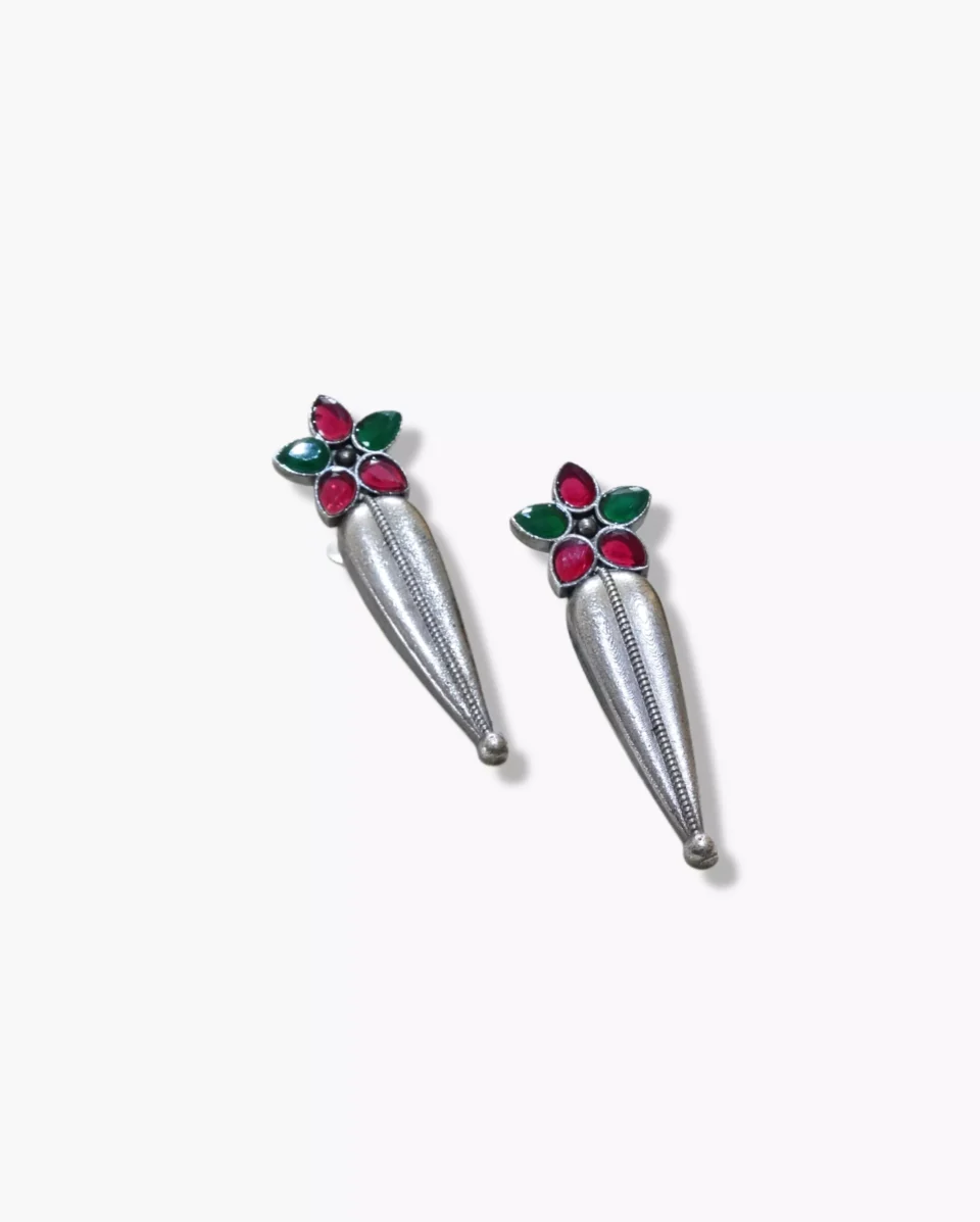 Buy Silver Oxidized Floral Dazzle Earrings with Gemstone Accents