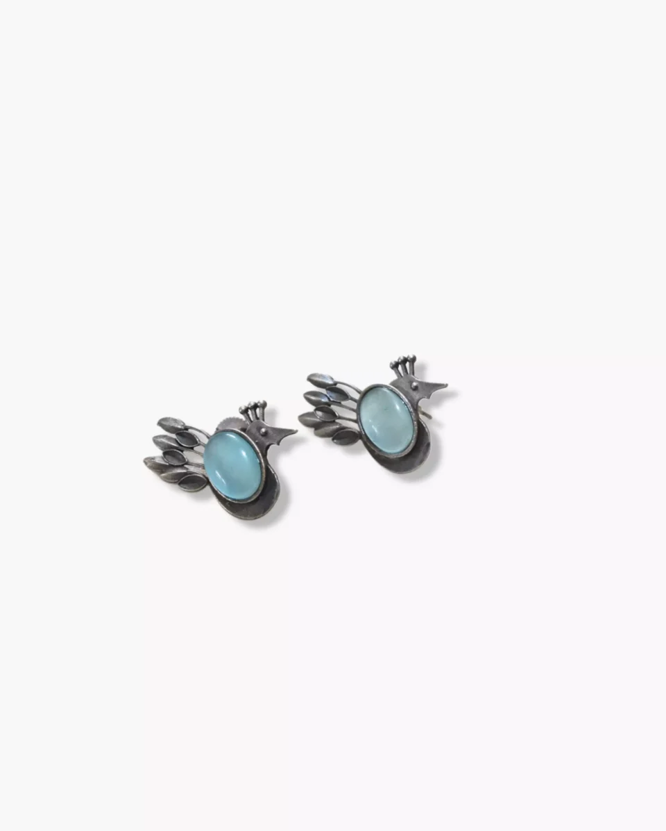 Indulge in Lightweight Silver Oxidized Peacock Studs with Mint Gem