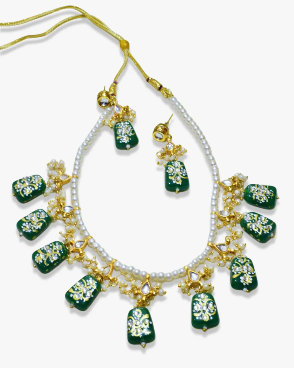 Gold-Plated Meenakari Necklace Set – Hand-Painted Stone Design