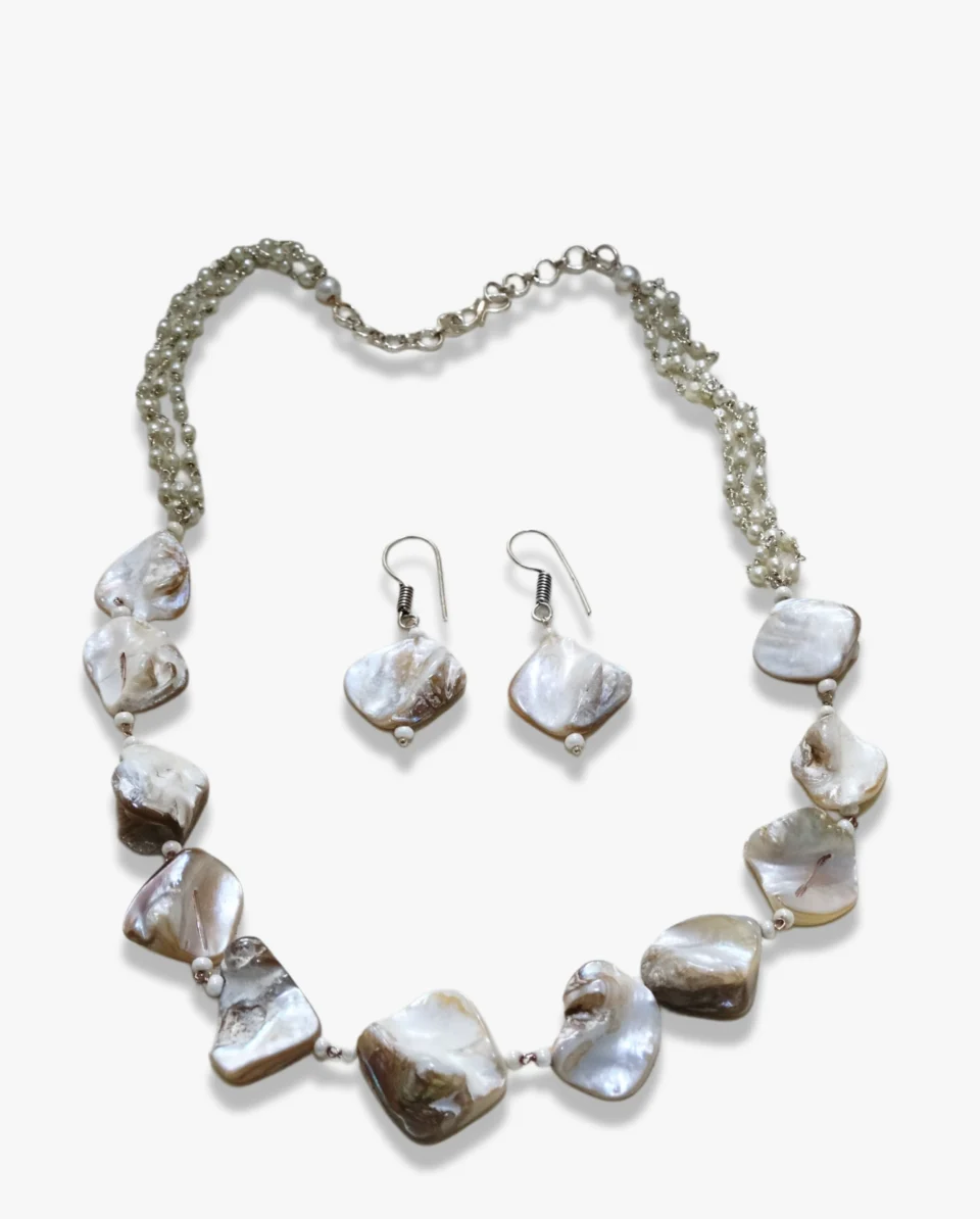 Luxurious Mother of Pearl Raw Stone Necklace Set