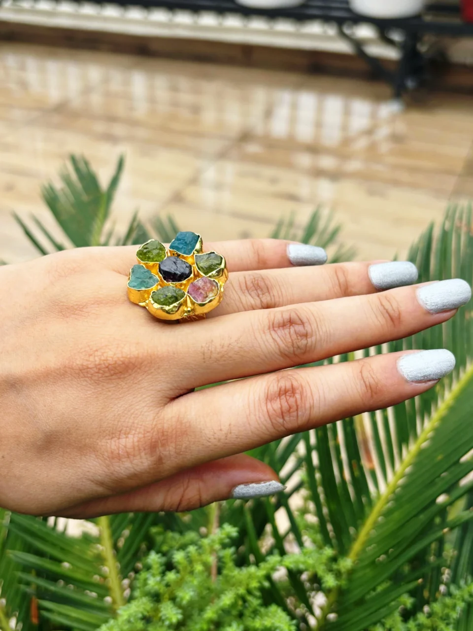 GOLD PLATED BRASS RING IN HAND