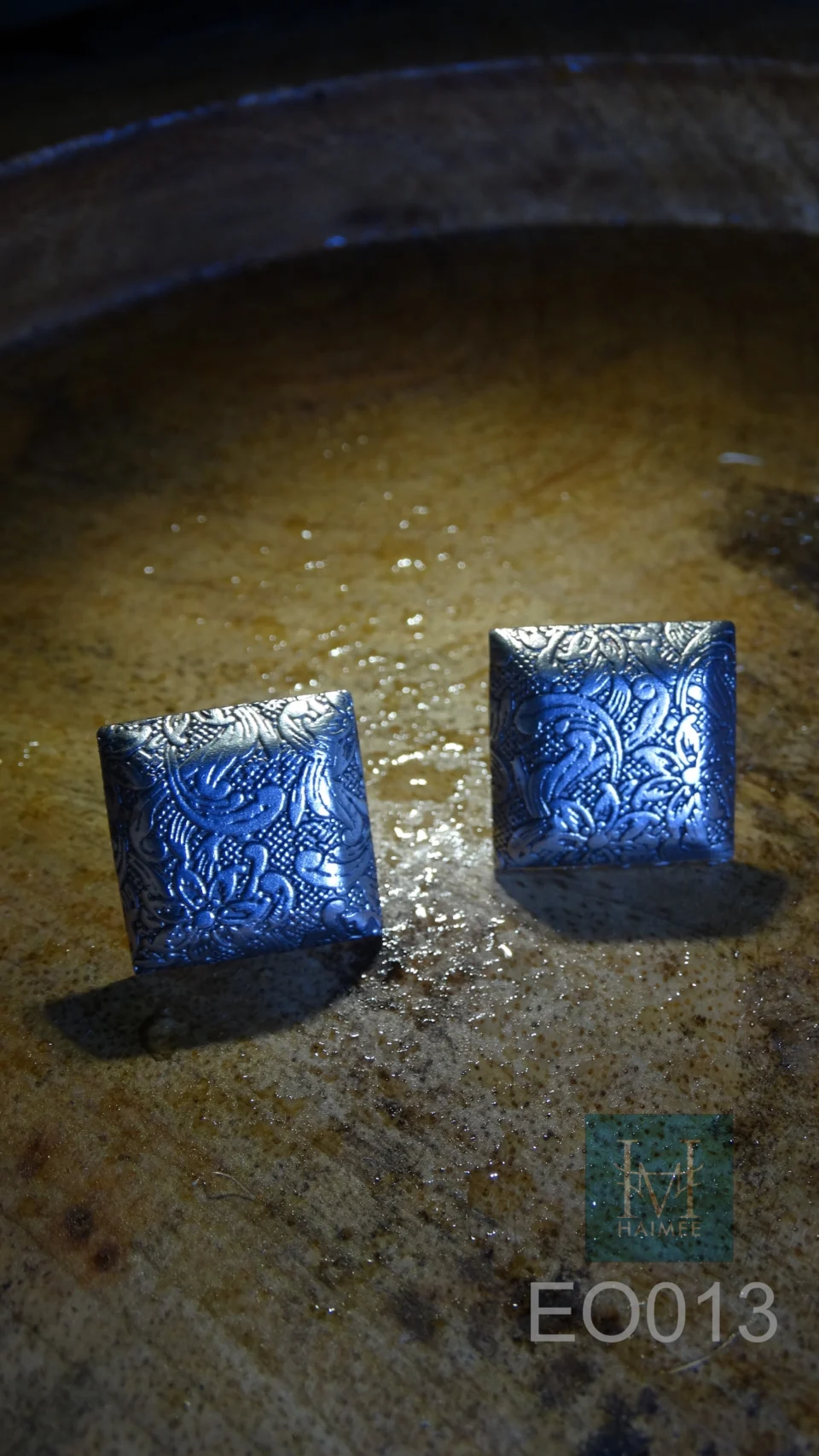 Silver Oxidised Floral-Engraved Sleek Stud Earrings | Brass Base